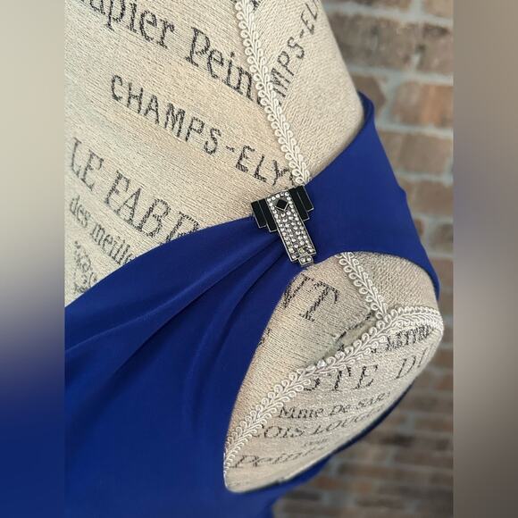 Lauren Ralph Lauren blue cocktail dress side ruched sleeveless rhinestone size 6 - Picture 6 of 12